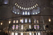 Turkey, Istanbul, Sultanahmet Camii, Blue Mosque interior.