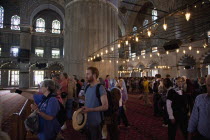 Turkey, Istanbul, Sultanahmet Camii, Blue Mosque interior.
