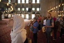 Turkey, Istanbul, Sultanahmet Camii, Blue Mosque interior.
