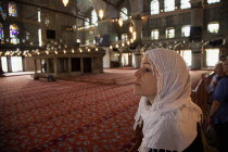 Turkey, Istanbul, Sultanahmet Camii, Blue Mosque interior.