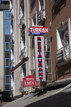 Turkey, Istanbul, Sirkeci, restaurant sign.