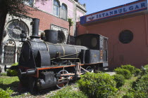 Turkey, Istanbul, Sirkeci Gar, railway station exterior, replica steam engine.