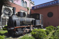 Turkey, Istanbul, Sirkeci Gar, railway station exterior, replica steam engine.