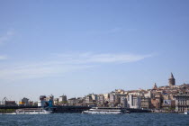 Turkey, Istanbul, Eminonu, view across the Golden Horn toward Galata district.