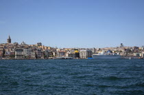 Turkey, Istanbul, Eminonu, view across the Golden Horn toward Galata district.