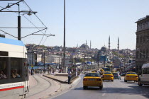 Turkey, Istanbul, Karakoy, Busy traffic approaching Galata bridge.