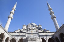 Turkey, Istanbul, Eminonu, Yeni Camii, New Mosque, Domed roof and Minarets.