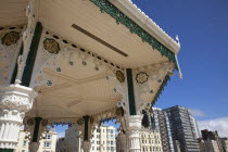 England, East Sussex, Brighton, Kings Road Arches, restored seafront Victorian bandstand.