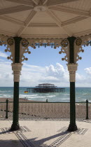 England, East Sussex, Brighton, Kings Road Arches, restored seafront Victorian bandstand.