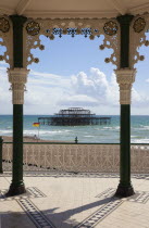 England, East Sussex, Brighton, Kings Road Arches, restored seafront Victorian bandstand.
