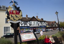 England, West Sussex, Arundel, town coat of arms and tourist information map.