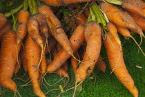Food, Fresh, Organic carrots on display in farmers market.
