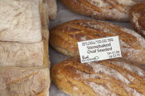 Food, Fresh, Bread, display of artisan breads in Farmers market.