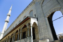 Turkey, Istanbul, Sultanahmet Camii, The Blue Mosque exterior wall of the Courtyard with minaret.