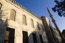 Turkey, Istanbul, Sultanahmet Camii, The Blue Mosque wall of the Courtyard with minaret and exit to the Hippodrome.