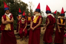 India, Sikkim, Buddhist Monks in a Losar ceremony.