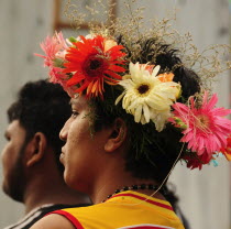 India, Goa, Siolim, San Jao Festival celebrated with flower head wreaths.