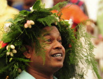 India, Goa, Siolim, San Jao Festival celebrated with flower head wreaths.