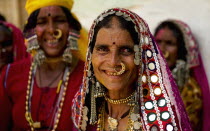 India, Karnataka, Lambani Gypsy women. Tribal forest dwellers, now settled in 30-home rural hamlets. Related to the Rabaris gypsies of Kutch, Gujarat.