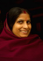 India, Portait of a Hindu lady wearing the bindi dot on her forehead.