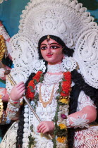 India, Bengal, Goddess Durga statue during the Durga Puja festival.
