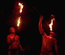 Singapore, Fire Eating performance by tribal people from Sarawak.