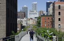 USA, New York, Manhattan, West Side, the Highline Park north of 23th St with people strolling.