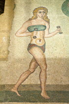 Italy, Sicily, Piazza Armerina,Villa Romana del Casale, Mosaic of female gymnasts in bikinis, Hall of Female Gymnasts.