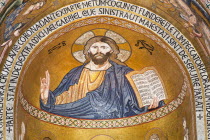 Italy, Sicily, Palermo, Palazzo dei Normanni, Cappella Palatina, Jesus Christ mosaic in the apse.