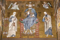 Italy, Sicily, Palermo, Palazzo dei Normanni, Cappella Palatina, Jesus Christ, St Peter and St Paul mosaic.