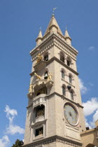 Italy, Sicily, Piazza Del Duomo, Messina Cathedral clock tower.