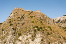 Italy, Sicily, Taormina, Saracens Castle above the town.