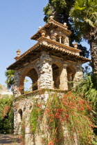 Italy, Sicily, Taormina, Via Bagnoli Croce, Villa Comunale, A building in Trevelyan Public Gardens.