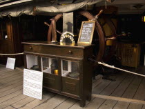England, Hampshire, Portsmouth, Upper deck of HMS Victory with sheps wheel.