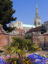 England, West Sussex, Chichester, Chichester Cathedral from Bishops Palace Gardens. 