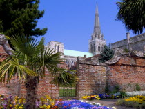 England, West Sussex, Chichester, Chichester Cathedral from Bishops Palace Gardens     