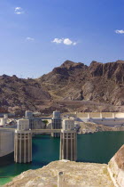 USA, Nevada, Hoover Dam, View of towers at Hoover Dam.