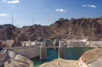 USA, Nevada, Hoover Dam, View of towers at Hoover Dam.