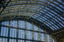 England, London, St Pancras Station roof interior.