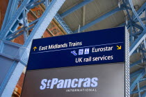 England, London, St Pancras Station signs.