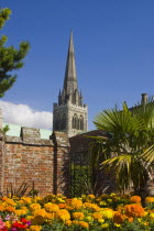England, West Sussex, Chichester, Chichester Cathedral from Bishops Palace Gardens.
