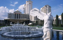 USA, Nevada, Las Vegas, Headless statue and fountain outside Caesars Palace hotel and casino on the strip.