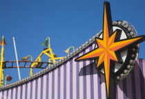 England, Lincolnshire, Skegness, Facade of amusement arcade  in clear blue sky.