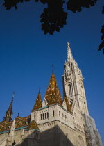 Hungary, Budapest, Buda Castle District, Matyas Church viewed from street.