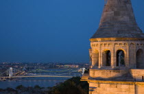 Hungary, Budapest, Buda Castle District, view over Danube and Pest from Fishermen's Bastion.