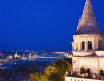 Hungary, Budapest, Buda Castle District, view over Danube and Pest from Fishermen's Bastion.