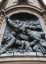Hungary, Budapest, Andrassy Ut, WWII memorial relief on premier shopping district in central Pest.