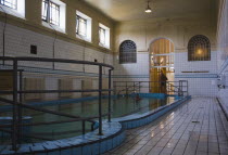Hungary, Budapest, Pest, Indoor pool at Szechenyi thermal baths, largest in Europe.
