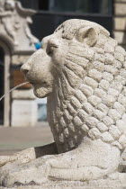 Hungary, Budapest, Lion fountain in central Pest.