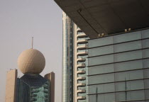 UAE , Dubai, Etisalat building from awning of National Bank of Dubai overlooking the Creek.